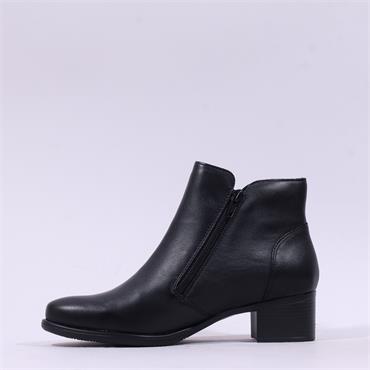 Remonte Block Heel Twin Zip Ankle Boot - Black Leather